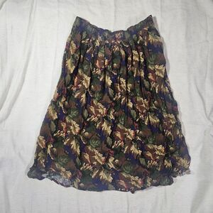 Tan Jay Vtg Midi Skirt Multicolor Leaf Foliage Woodland Fairy Sz 16 Cottagecore